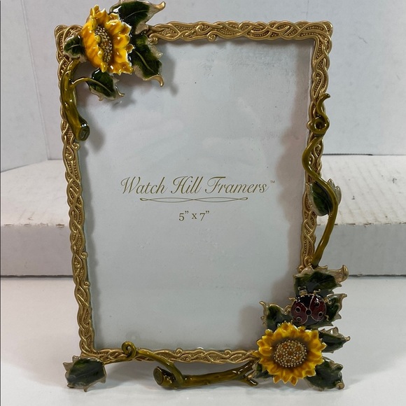 Watch Hill Framers  Enamel Yellow Flower& Ladybug Photo 5x7” Gold Tone Frame - Picture 1 of 1